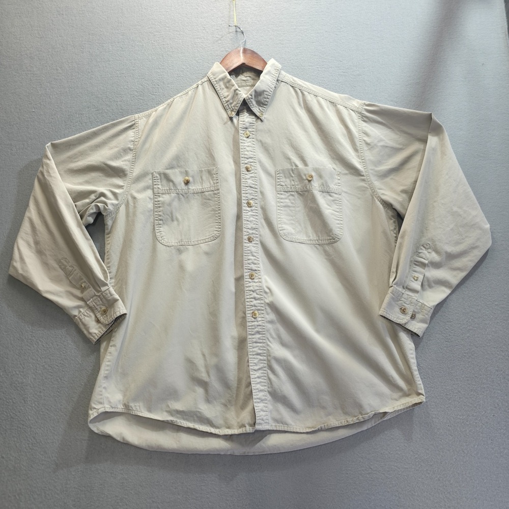 Vintage Wrangler Rugged Wear Men's Beige Long Sleeve Button Up‎ Shirt Size XL